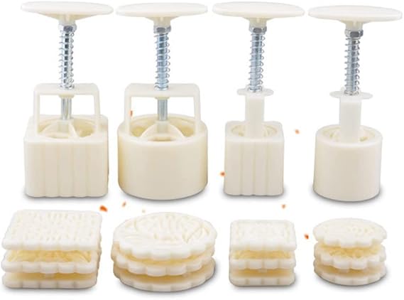 16 Pcs Mooncake Press 50-100g Round Square Hand-Pressure Moon Cake Mould (4 Pcs Compressor and 12 Pcs Stamps)