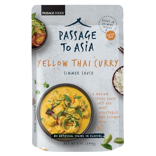 PASSAGE TO ASIA Curry Sauce - Yellow Thai Curry Simmer Sauce - Authentic Mild Spice Yellow Curry Asian Food - Quick and Easy Meal - 255g