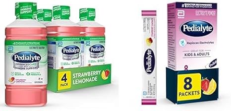 Pedialyte AdvancedCare Electrolyte Solution 1L (4 Count) & Electrolyte Powder Packets (8 Count) Bundle, Strawberry Lemonade Flavor