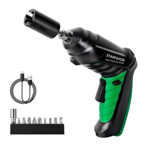 Starfavor Electric String Winder, 200RPM Automatic Guitar Winding Tuner for Stringed Instrument, Rechargeable Power Screwdriver with LED Light,  with Extra 10 Pcs Screwdriver Bits