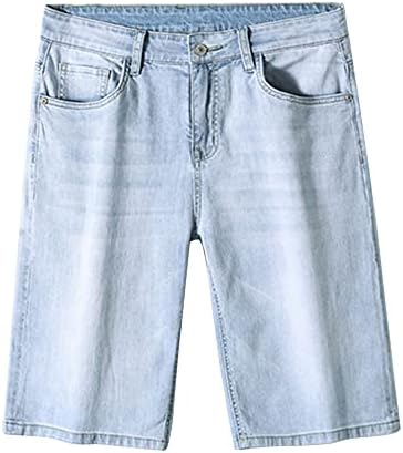 Mens Knee Length Straight Jean Short Stretchy Casual Cotton Denim Shorts Classic Short Pants with Pockets