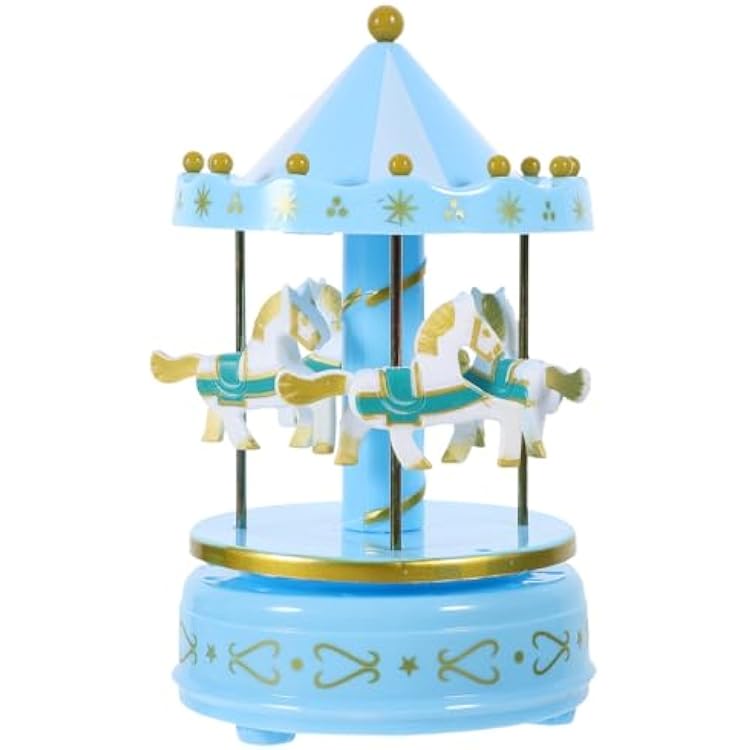 Toyvian Carousel Music Box Rotating Merry-Go-Round Decorative Music Box Gift for Birthday Wedding Home Decor 4.21X4.21X6.69In