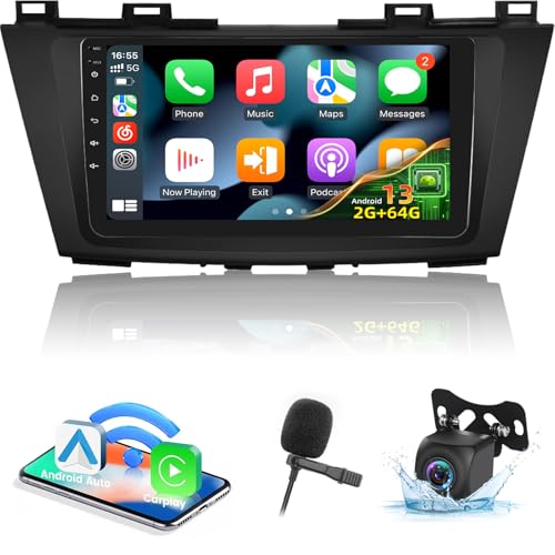 EKAT [264G] Android Car Stereo for Mazda 5 2010-2015 - 9 Inch Touch Screen Radio with Wireless Carplay, Android Auto, EQ, WiFi, GPS, SWC  AHD Backup Camera & MIC