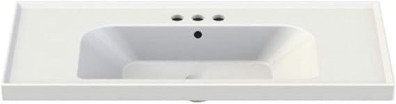 031400-U-Three Hole Frame Rectangle Ceramic Wall Mounted/Self Rimming Sink, White
