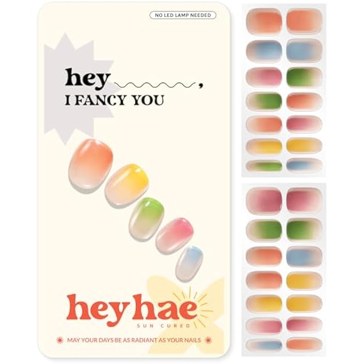 Heyhae Semi Cured Gel Nail Strips | No LED Lamp Needed | Ombre, Pink, Spring | Easy Apply & Remove, Salon Quality | Includes 28 Strips, 1 Prep Pads, Nail File & Wooden Stick - Hey, I Fancy You