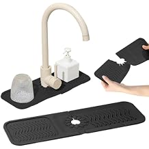 Kitchen Sink Faucet Mat, 2026 New Foldable Faucet Mat Silicone Faucet Guard, 18in Draining Mats Keep Countertops Dry Splash Guard for Kitchen & Bathroom Sink (Black 18 * 5.3in)