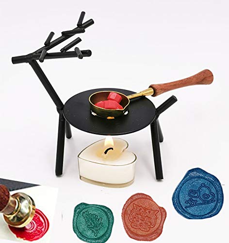 MNYR Elegant Portable Handmade Wax Warmer Wood Handle Melting Spoon Lightening Candle Set for Sealing Wax Seal Stamp Stick Bead Melting Furnace Tool Stove Pot for Wax Seal Stamp Invitation Gift Kit