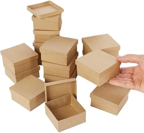 Pack of 12 Paper Mache Square Boxes - Smooth Finish Premade Papier Mache Cardboard Craft Boxes for Creative DIY Projects (3 inch x 3 inch)