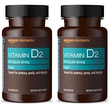 Amazon Elements Vitamin D2 2000 IU, Vegan, Supports Strong Bones and Immune Health, 2 Month Supply (Packaging May Vary), 65 Capsules (Pack of 2)