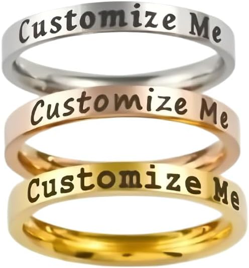 Custom Text Stainless Steel Band Ring - Names, Initials, Date, Inspiration, Coordinates, Personalized Gift for Friends, Anniversary Birthday Valentines Graduation