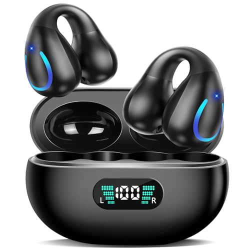 AI Translation Earbuds Real Time 144 Languages Clip On Earbuds Translator Headphones Audifonos Traductores Ingles Espanol Bluetooth 60H Playtime Headphones for Travel Business Meeting Learning Black