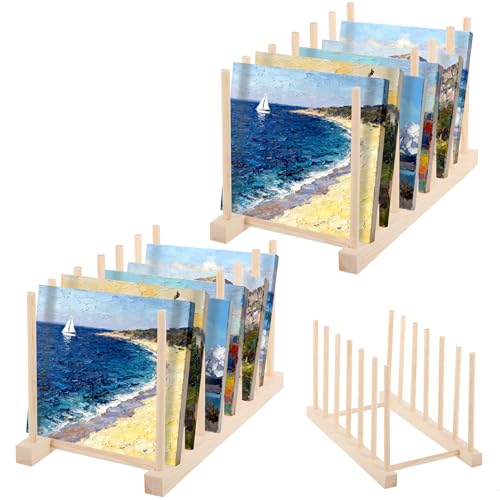 Rainmae 2 Pack Art Drying Rack Art Storage Rack, Wood Kids Bookshelf for Display, 6 Layers Paint Display Rack Storage Stand for Canvas, Art Storage Organizer for Painting Canvas, Tabletop Art Rack