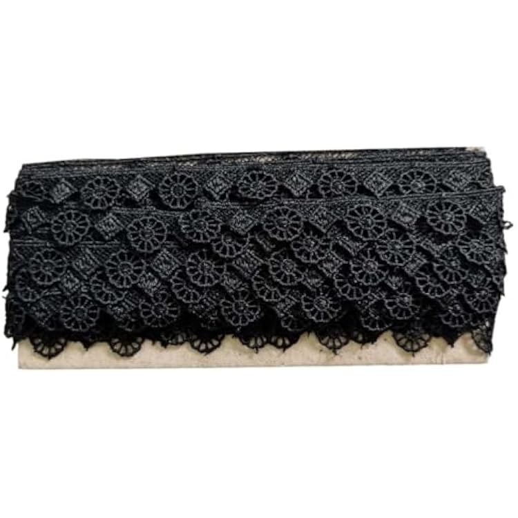 Indian Cotton Decorative Black Floral Lace Trim for Sewing and Crafts, Scalloped Edge Pattern 18 MeterArt and Crafts