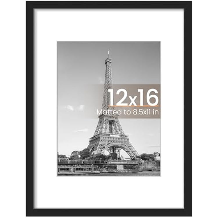 upsimples 12x16 Picture Frame, Display Pictures 8.5x11 with Mat or 12x16 Without Mat, Wall Hanging Photo Frame, Black, 1 Pack
