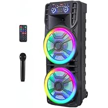 Dual 12 Wireless Party Bluetooth Speaker with Microphone, Remote, Portable PA Speaker System, RGB LED Party Lights, Karaoke Machine with Treble & Bass, FM/AUX/USB/TF/TWS/Echo