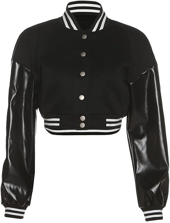 Tooe Women Cropped Varsity Jacket Y2k Long Sleeve Baseball Jacket Bomber Coats Indie Streetwear