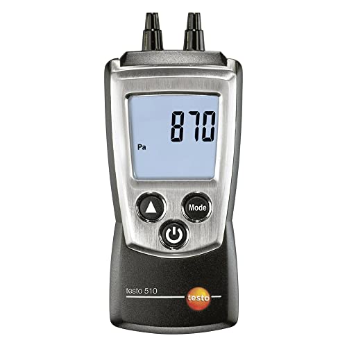 Testo 0560 0510 Pocket Pro Pressure Meter with Air Velocity, 0 to 100 hPa Range, - 0.01 hPa Resolution, 2 Type AAA Battery