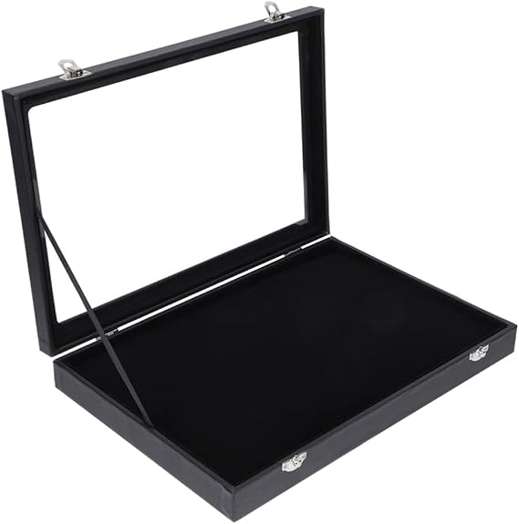 Alipis Pin Badge Display Case, Transparent Dustproof Medal Showcase Frame, Medals-Jewelry-Badges-Enamel Pins-Collection Display Box-Case-Frame, Shadow Storage Box with Velvet Lining - 28x22cm Black