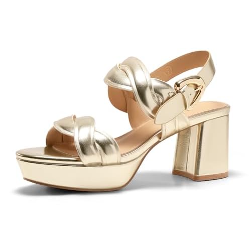 Coutgo Womens Platform Chunky Heels Sandals Open Toe Ankle Strap Summer Dress Beach Shoes