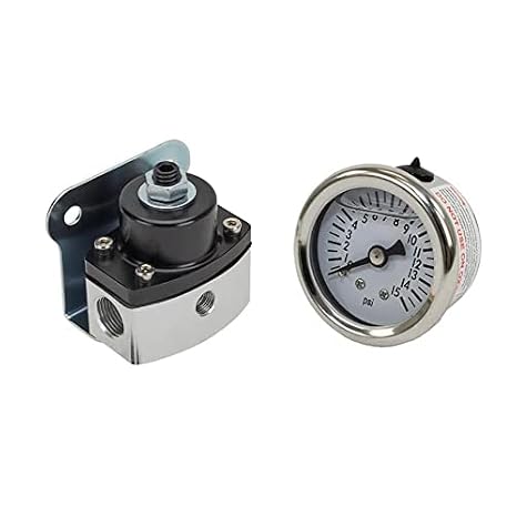 Fuel Pressure Regulator 5-12 PSI & Gauge 0-15 PSI, Includes Hardware