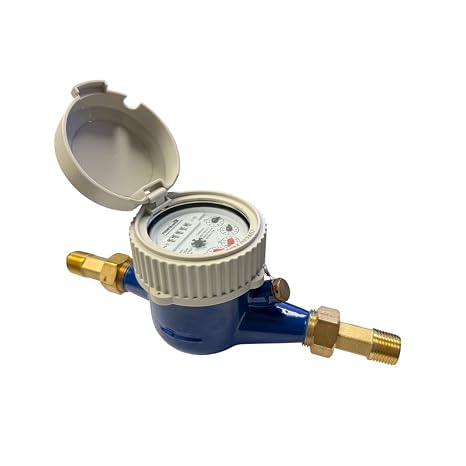 PRM 3/4 Inch Multi-Jet Brass Totalizing Water Meter Sealed Dry Dial, Internal Strainer, Polyethylene Measuring Chamber, 104F Max Temp, 150 psi Max Pressure, Horizontal Mount