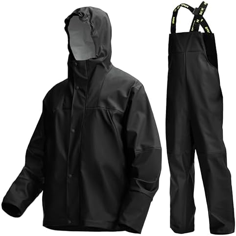 Mens PRO Workwear 3-Piece Waterproof Rain Jacket & Bib Pants Set - Heavy Duty PU Eco-Friendly 2-Tone Functional Design