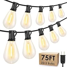 Larkvue 75FT LED Outdoor String Lights S11 Dimmable Patio Light, with 22+2 Waterproof Shatterproof Edison 2700K Bulbs for Outside Backyard Deck, Black