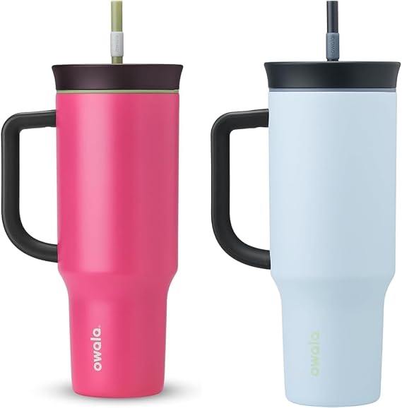Owala 40oz Insulated Tumbler Bundle with Sip-Swig Lid, Straw & Handle - Pink Watermelon Breeze & Blue Great Blue