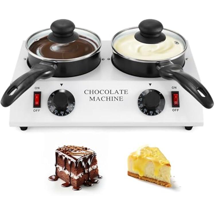 Electric Chocolate Melting Pot, Dual 1L Ceramic Nonstick Pots, PTC Heating, 86-185F Independent Temp Control, 80W 110V Chocolate Tempering Machine for Candy Making, Fondue & Dipping