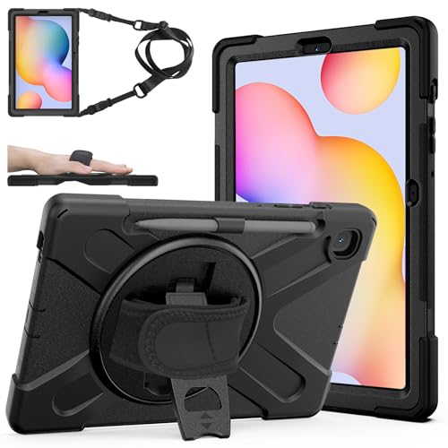 ZenRich Samsung Galaxy Tab S6 Lite Case 202420222020SM-P620P625P610P613P615P619 with [S Pen Holder] Shockproof Rugged Case with [Stand] [Hand Strap] [Shoulder Belt], Black