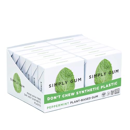 SIMPLY Gum Peppermint, Plastic-Free Natural Chewing Gum, 12 Pack 180 Pieces | Vegan, Kosher, Non GMO, Aspartame Free and Sorbitol Free