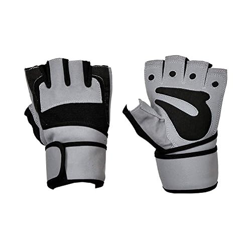 Weight Lifting & Training Full Padded Leather Glove Grey White Small,Medium,Large,X-Large,XX-Large X-Large