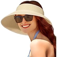 Sun Visor Hats for Women, Summer Packable Straw Beach Hat UV Protection 2025, Women's Ponytail Hat, Foldable Travel
