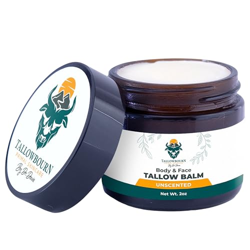 Grass Fed Beef Tallow Balm for Face and Body with Shea Butter, Organic Jojoba Oil, Honey, and Beeswax Beef Tallow for Skin Unscented Balm 2 oz