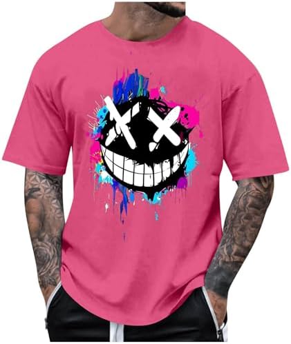 Mens Graphic T-Shirts Short Sleeve Streetwear Hip Hop T Shirt Casual T Shirt Funny Smile Black Teeth Graphic T-Shirts