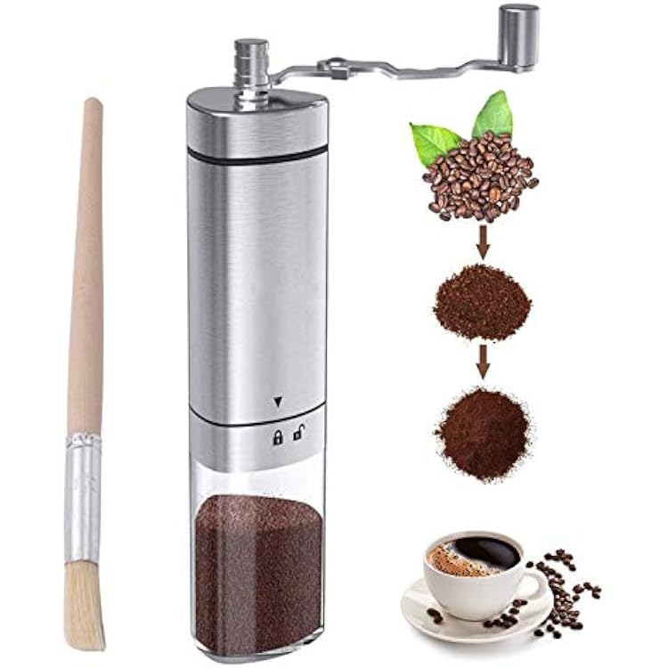 Manual Coffee Grinder Stainless Steel, Portable Hand Coffee Bean Grinder with Adjustable Conical Ceramic Burr & Brush, Hand Crank Grinder Grinder for Espresso French Press Turkish Brew