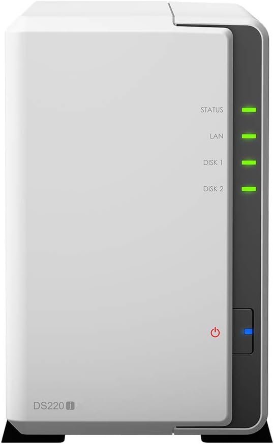 Synology DiskStation DS220j NAS Server with RTD1296 1.4GHz CPU, 512MB Memory, 32TB HDD Storage, 1 x 1GbE LAN Port, DSM Operating System