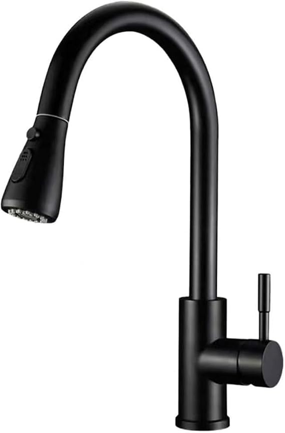 Kitchen Tap, Kitchen Mixer Taps with Pull OutHigh Arc Swivel 360 with 3 Spray Mode Cold andhot Fittings UK Standard, Stainless Steel SinkFaucet (Matte Black)