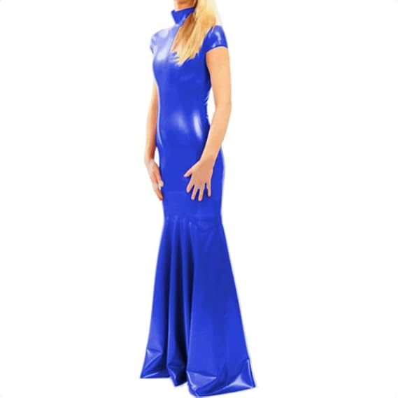 Elegant Turtleneck PVC Long Mermaid Dress Shiny Faux Leather Evening Party Dress
