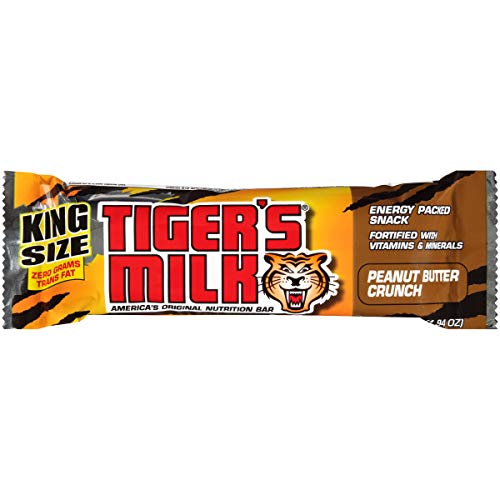 Tigers Milk Nutrition Bar Peanut Butter Crunch, King Size, Bulk Protein Bars, 55 Gram Pack of 24