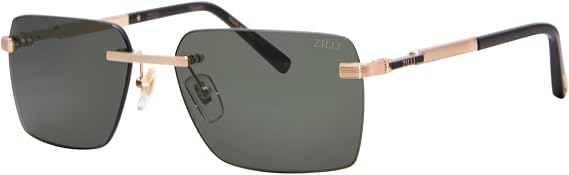 Zilli ZI65083 C03 Sunglasses Men's Shiny Gold/Green Rectangle Shape 58mm