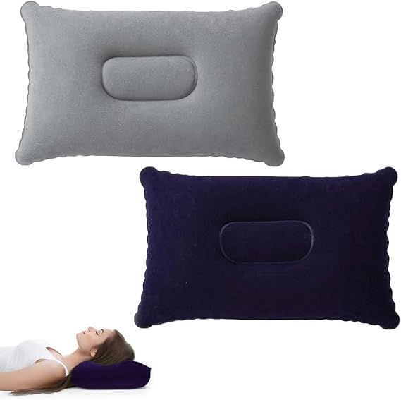 Şişme Kamp ve Seyahat Yastığı, Ergonomik Tasarım, Kadife Yüzey, Taşınabilir