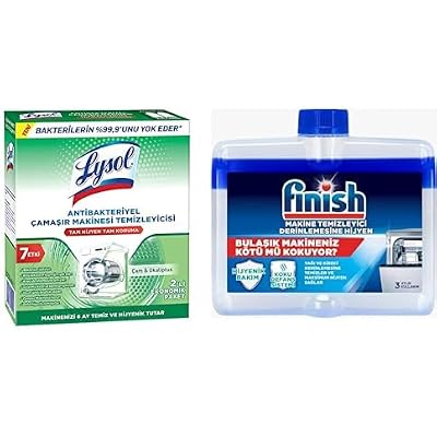 Lysol Antibakteriyel Çamaşır Makinesi Temizleyici Çam ve Okaliptus Ferahlığı 250 ml ve Finish Bulaşık Makinesi Temizleyicisi 1 x 250 ml