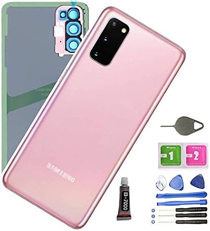 Galaxy S20 Back Glass Replacement Back Cover Glass Housing Door with Camera Lens and Pre-Installed Tape for Samsung Galaxy S20 +Tools (Cloud Pink)
