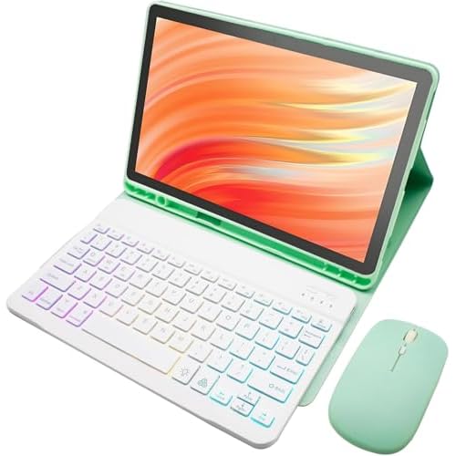 Keyboard Case for Amazon Kindle Fire HD 10&10 Plus 2021&2023 10.1 inch, 7 Color Rainbow Backlight Detachable Bluetooth Keyboard with Mouse Green1