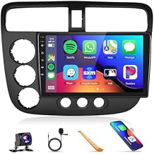 Built-in DSP Car Stereo Radio for Honda Civic 2001 2002 2003 2004 2005 with Wireless CarPlay Android Auto MirrorLink Podofo 9 inch HD IPS Touch Screen Bluetooth GPS WiFi Backup Camera Mic