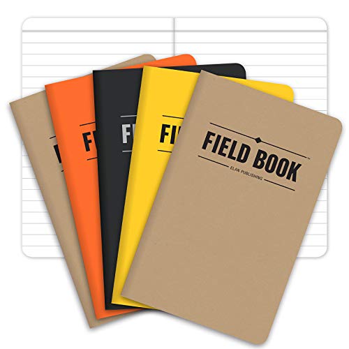 Elan Publishing Company, Field NotebookPocket Journal - 3.5x5.5 - Combination of Kraft, Black, Orange, Yellow - Lined Memo Book - Pack of 5