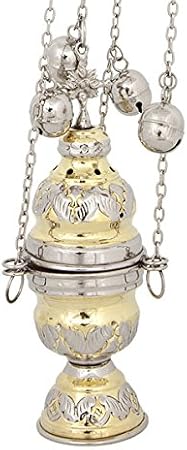 Two Tone Brass Christian Church Thurible Incense Burner Censer (9390 GN)