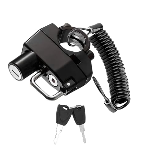 Motorcycle Helmet Lock & Cable, Anti-Theft Handlebar Mount Helmet Security Holder Hook with 2 Keys, Aluminum Alloy Helmet Safety Lock for Motorbike Scooter Street Bike Dirt Bike
