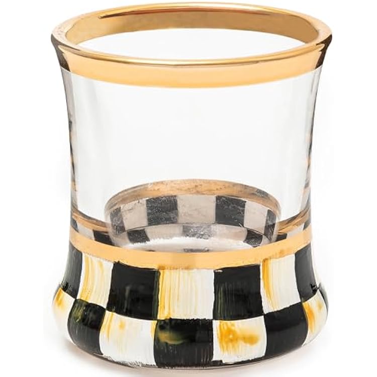 MACKENZIE-CHILDS Shot Glass, Cute Shot Glass for Drinking or Decor, 2 Ounces, Black-and-White Courtly Check
